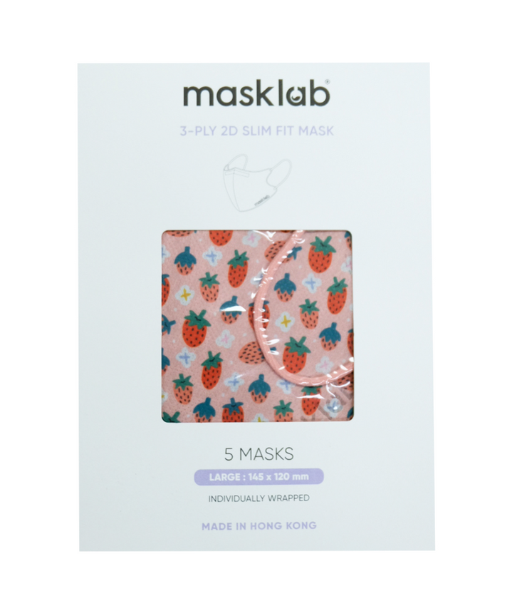 Strawberry Wonderland 3-ply 2D Slim Fit Mask - L Size (New Box of 5, Individually-wrapped)